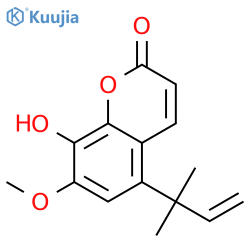 8-hydroxy-7-methoxy-5-(2-methylbut-3-en-2-yl)-2H-chromen-2-one structure