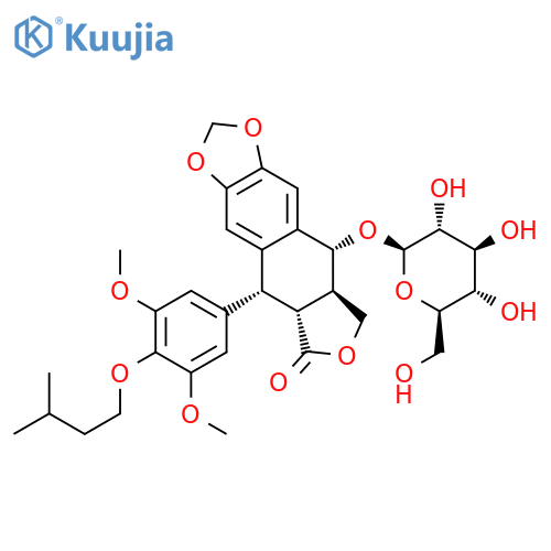 Furo[3',4':6,7]naphtho[2,3-d]-1,3-dioxol-6(5aH)-one,5-[3,5-dimethoxy-4-(3-methylbutoxy)phenyl]-9-(b-D-glucopyranosyloxy)-5,8,8a,9-tetrahydro-, [5R-(5a,5ab,8aa,9a)]- (9CI) structure