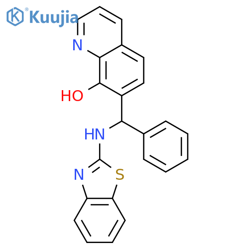 7-[(1,3-benzothiazol-2-ylamino)(phenyl)methyl]quinolin-8-ol structure