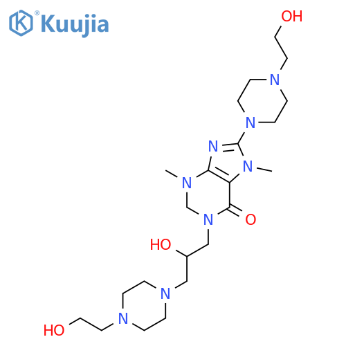 6H-Purin-6-one,1,2,3,7-tetrahydro-8-[4-(2-hydroxyethyl)-1-piperazinyl]-1-[2-hydroxy-3-[4-(2-hydroxyethyl)-1-piperazinyl]propyl]-3,7-dimethyl- structure
