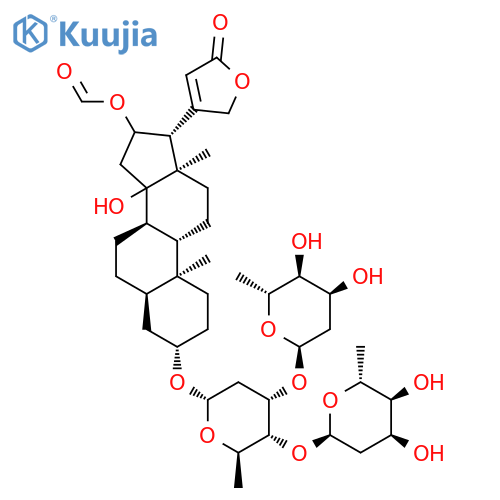 Card-20(22)-enolide,3-[(O-2,6-dideoxy-b-D-ribo-hexopyranosyl-(1&reg;4)-O-2,6-dideoxy-b-D-ribo-hexopyranosyl-(1&reg;4)-2,6-dideoxy-b-D-ribo-hexopyranosyl)oxy]-16-(formyloxy)-14-hydroxy-, (3b,5b)- (9CI) structure
