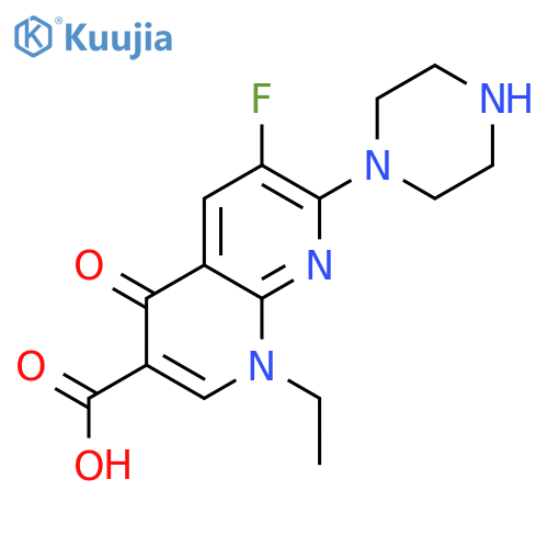1-ethyl-6-fluoro-4-oxo-7-(piperazin-1-yl)-1,4-dihydro-1,8-naphthyridine-3-carboxylic acid structure