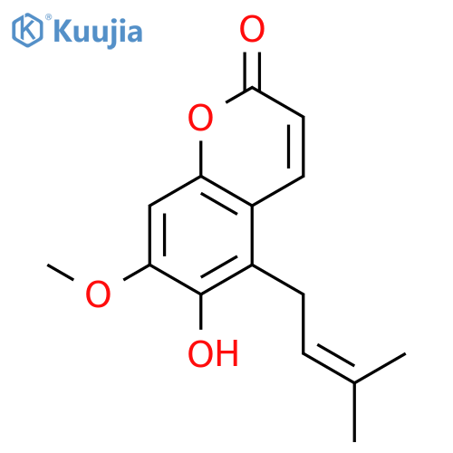 2H-1-Benzopyran-2-one, 6-hydroxy-7-methoxy-5-(3-methyl-2-butenyl)- structure