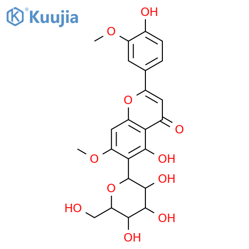 4H-1-Benzopyran-4-one, 6-β-D-glucopyranosyl-5-hydroxy-2-(4-hydroxy-3-methoxyphenyl)-7-methoxy- structure