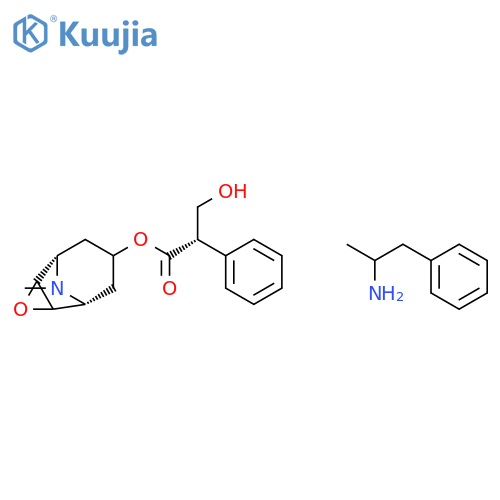[(1S,5R)-9-Methyl-3-oxa-9-azatricyclo[3.3.1.02,4]nonan-7-yl] (2S)-3-hydroxy-2-phenylpropanoate;1-phenylpropan-2-amine structure