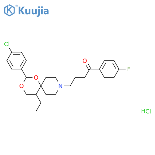 4-[2-(4-Chlorophenyl)-5-ethyl-1,3-dioxa-9-azaspiro[5.5]undecan-9-yl]-1-(4-fluorophenyl)butan-1-one;hydrochloride structure