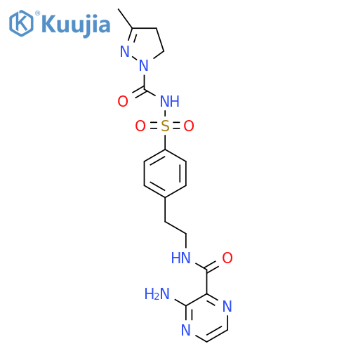 3-amino-N-[2-(4-{[(3-methyl-4,5-dihydro-1H-pyrazol-1-yl)carbonyl]sulfamoyl}phenyl)ethyl]pyrazine-2-carboxamide structure