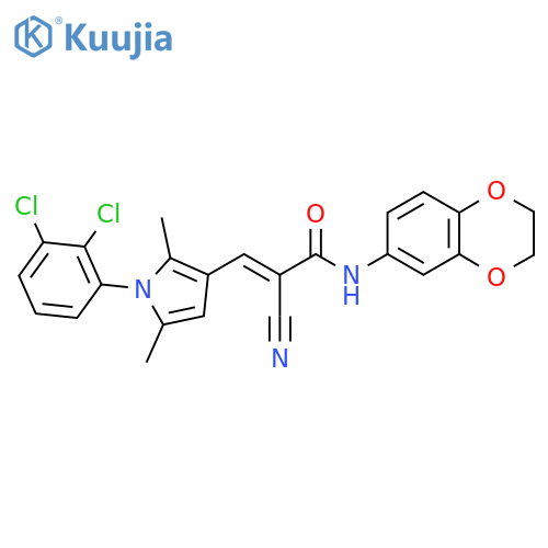 (E)-2-cyano-3-[1-(2,3-dichlorophenyl)-2,5-dimethylpyrrol-3-yl]-N-(2,3-dihydro-1,4-benzodioxin-6-yl)prop-2-enamide structure