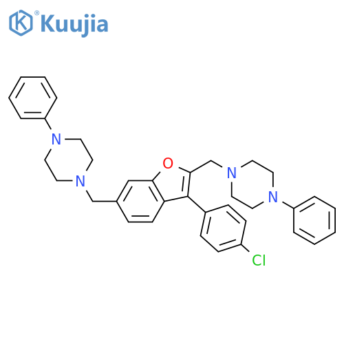 1,1'-{[3-(4-chlorophenyl)-1-benzofuran-2,6-diyl]dimethanediyl}bis(4-phenylpiperazine) structure