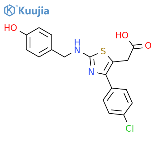 {4-(4-chlorophenyl)-2-[(4-hydroxybenzyl)amino]-1,3-thiazol-5-yl}acetic acid structure