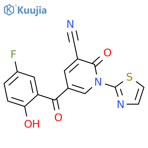5-(5-fluoro-2-hydroxybenzoyl)-2-oxo-1-(1,3-thiazol-2-yl)-1,2-dihydropyridine-3-carbonitrile structure