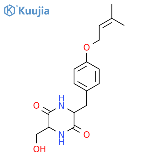 (3S,6S)-3-(hydroxymethyl)-6-{4-[(3-methylbut-2-en-1-yl)oxy]benzyl}piperazine-2,5-dione structure