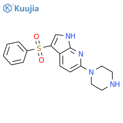 1H-PYRROLO[2,3-B]PYRIDINE, 3-(PHENYLSULFONYL)-6-(1-PIPERAZINYL)- structure