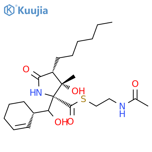 2-Pyrrolidinecarbothioic acid,2-[(S)-(1S)-2-cyclohexen-1-ylhydroxymethyl]-4-hexyl-3-hydroxy-3-methyl-5-oxo-, S-[2-(acetylamino)ethyl] ester, (2R,3S,4R)- structure