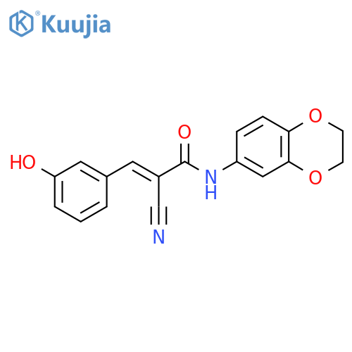 2-cyano-N-(2,3-dihydro-1,4-benzodioxin-6-yl)-3-(3-hydroxyphenyl)prop-2-enamide structure