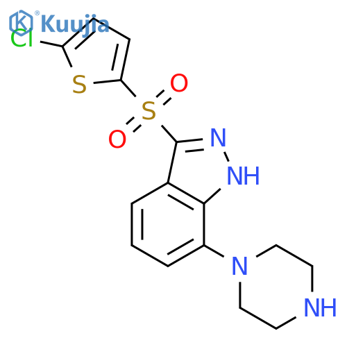 1H-Indazole, 3-[(5-chloro-2-thienyl)sulfonyl]-7-(1-piperazinyl)- structure