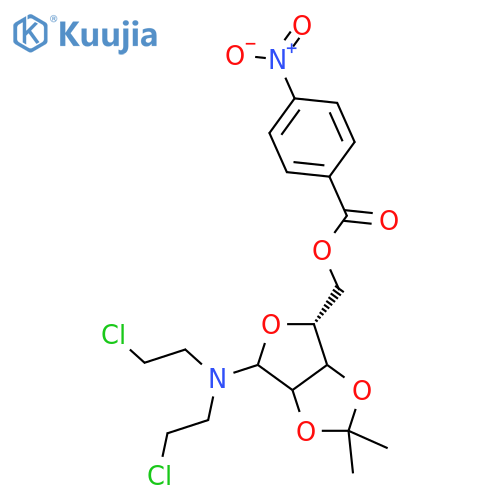 N,N-bis(2-chloroethyl)-2,3-O-(1-methylethylidene)-5-O-[(4-nitrophenyl)carbonyl]-D-glycero-pentofuranosylamine structure
