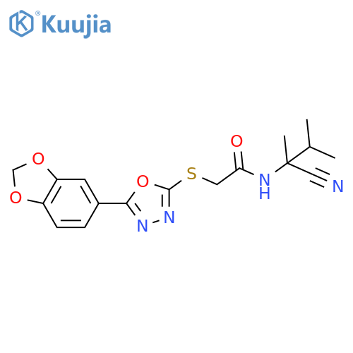 2-((5-(Benzo[d][1,3]dioxol-5-yl)-1,3,4-oxadiazol-2-yl)thio)-N-(2-cyano-3-methylbutan-2-yl)acetamide structure