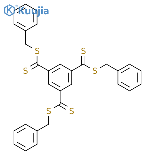 1,3,5-Benzenetricarbodithioic acid, tris(phenylmethyl) ester structure