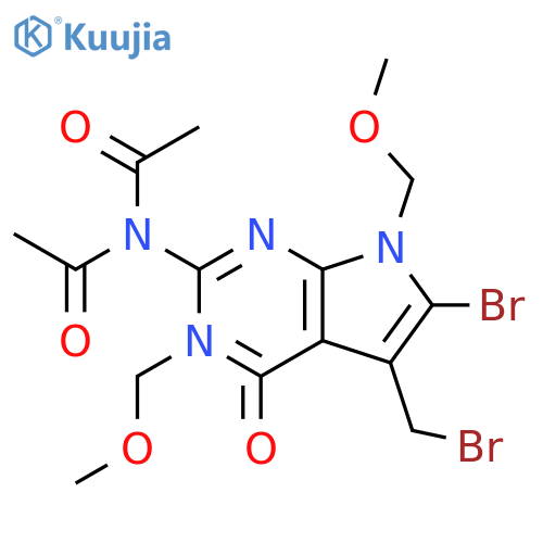 N-acetyl-N-(6-bromo-5-(bromomethyl)-3,7-bis(methoxymethyl)-4-oxo-4,7-dihydro-3H-pyrrolo[2,3-d]pyrimidin-2-yl)acetamide structure