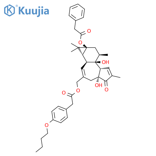Benzeneacetic acid,4-butoxy-,[1a,1b,4,4a,5,7a,7b,8,9,9a-decahydro-4a,7b-dihydroxy-1,1,6,8-tetramethyl-5-oxo-9a-[(phenylacetyl)oxy]-1H-cyclopropa[3,4]benz[1,2-e]azulen-3-yl]methylester, [1aR-(1aa,1bb,4ab,7aa,7ba,8a,9aa)]- (9CI) structure