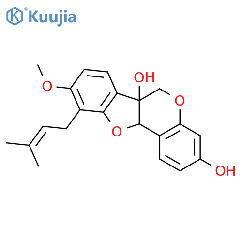 6H-Benzofuro[3,2-c][1]benzopyran-3,6a(11aH)-diol,9-methoxy-10-(3-methyl-2-buten-1-yl)-, (6aS,11aS)- structure