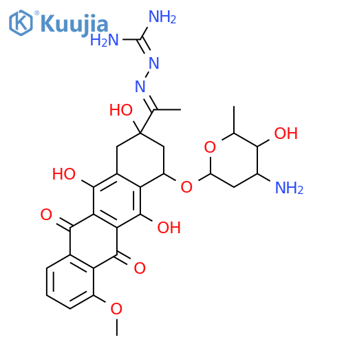 N''-[(1E)-1-{4-[(3-amino-2,3,6-trideoxyhexopyranosyl)oxy]-2,5,12-trihydroxy-7-methoxy-6,11-dioxo-1,2,3,4,6,11-hexahydrotetracen-2-yl}ethylidene]carbonohydrazonic diamide structure