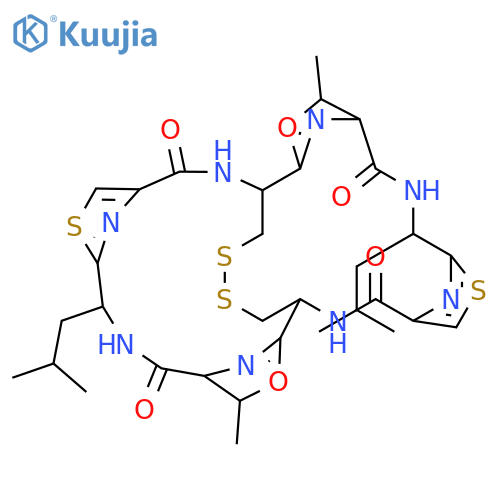 3,17-Dioxa-10,24,30,31-tetrathia-7,14,21,28,33,34,35,36-octaazahexacyclo[13.13.4.12,5.19,12.116,19.123,26]hexatriaconta-2(36),9(35),11,16(34),23(33),25-hexaene-6,13,20,27-tetrone,4,18-dimethyl-8,22-bis(2-methylpropyl)-, (1R,4R,5S,8R,15R,18R,19S,22R)- structure