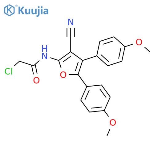 2-chloro-N-3-cyano-4,5-bis(4-methoxyphenyl)furan-2-ylacetamide structure