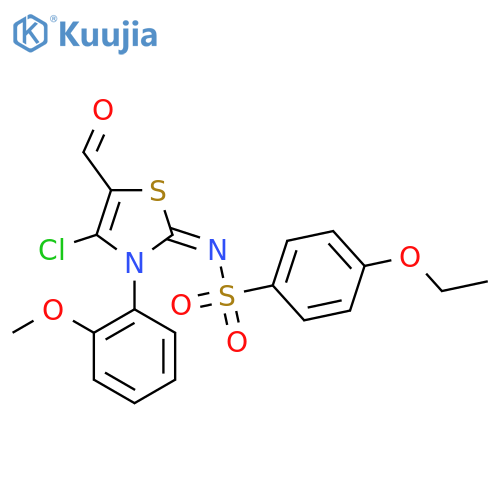 (NE)-N-[4-chloro-5-formyl-3-(2-methoxyphenyl)-1,3-thiazol-2-ylidene]-4-ethoxybenzenesulfonamide structure