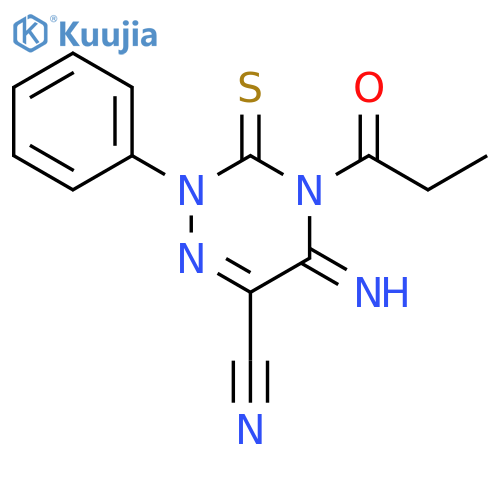 1,2,4-Triazine-6-carbonitrile,2,3,4,5-tetrahydro-5-imino-4-(1-oxopropyl)-2-phenyl-3-thioxo- structure
