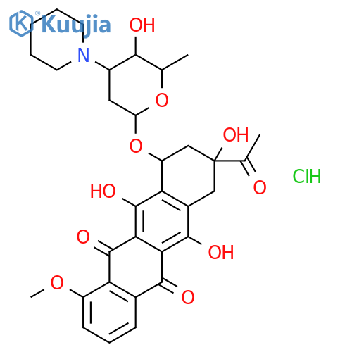 3-acetyl-3,5,12-trihydroxy-10-methoxy-6,11-dioxo-1,2,3,4,6,11-hexahydrotetracen-1-yl 2,3,6-trideoxy-3-piperidin-1-ylhexopyranoside hydrochloride (1:1) structure
