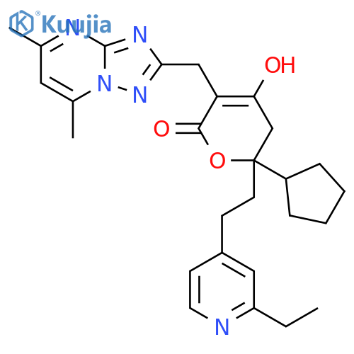2H-Pyran-2-one,6-cyclopentyl-3-[(5,7-dimethyl[1,2,4]triazolo[1,5-a]pyrimidin-2-yl)methyl]-6-[2-(2-ethyl-4-pyridinyl)ethyl]-5,6-dihydro-4-hydroxy- structure