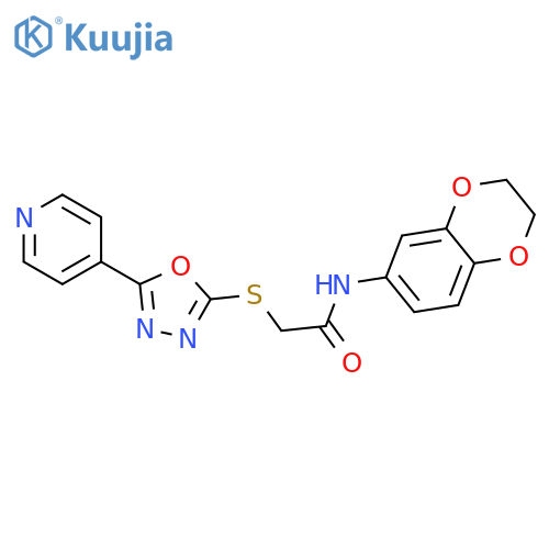 N-(2,3-dihydro-1,4-benzodioxin-6-yl)-2-{5-(pyridin-4-yl)-1,3,4-oxadiazol-2-ylsulfanyl}acetamide structure