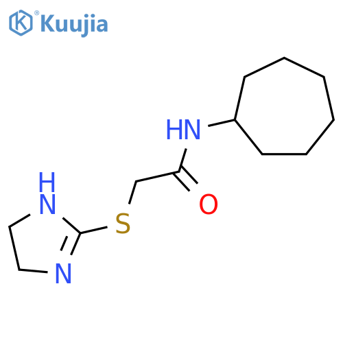 N-cycloheptyl-2-(4,5-dihydro-1H-imidazol-2-ylsulfanyl)acetamide structure