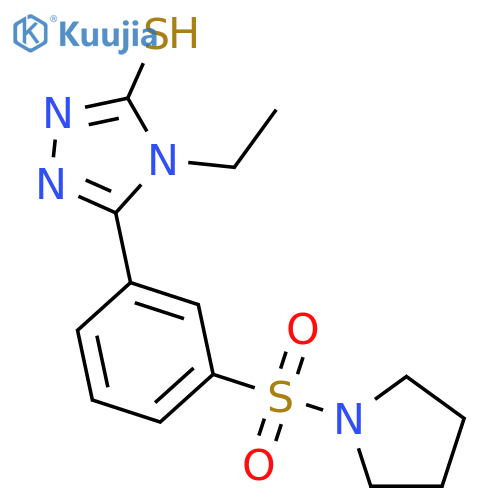 4-ethyl-5-3-(pyrrolidine-1-sulfonyl)phenyl-4H-1,2,4-triazole-3-thiol structure