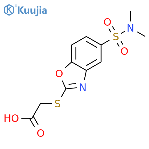 2-{5-(dimethylsulfamoyl)-1,3-benzoxazol-2-ylsulfanyl}acetic acid structure