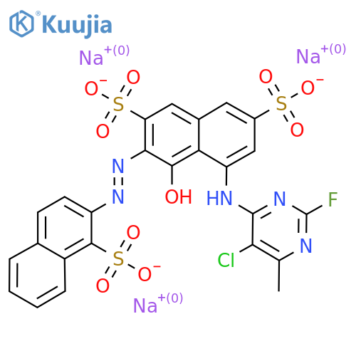 Trisodium;5-[(5-chloro-2-fluoro-6-methylpyrimidin-4-yl)amino]-4-hydroxy-3-[(1-sulfonatonaphthalen-2-yl)diazenyl]naphthalene-2,7-disulfonate structure