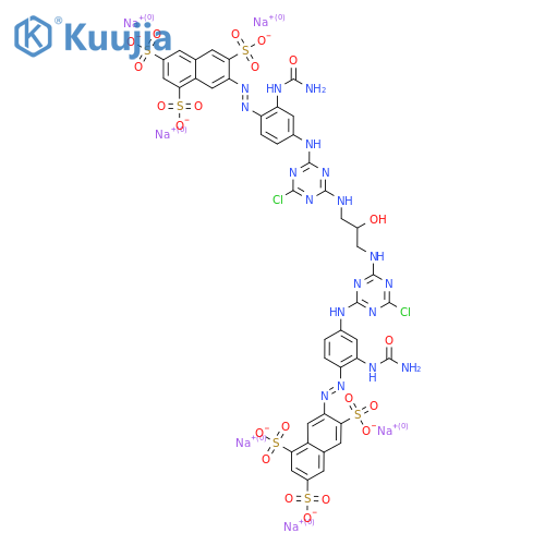 Hexasodium;7-[[2-(carbamoylamino)-4-[[4-[[3-[[4-[3-(carbamoylamino)-4-[(3,6,8-trisulfonatonaphthalen-2-yl)diazenyl]anilino]-6-chloro-1,3,5-triazin-2-yl]amino]-2-hydroxypropyl]amino]-6-chloro-1,3,5-triazin-2-yl]amino]phenyl]diazenyl]naphthalene-1,3,6-trisulfonate structure