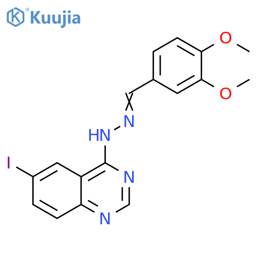 Benzaldehyde, 3,4-dimethoxy-, (6-iodo-4-quinazolinyl)hydrazone structure
