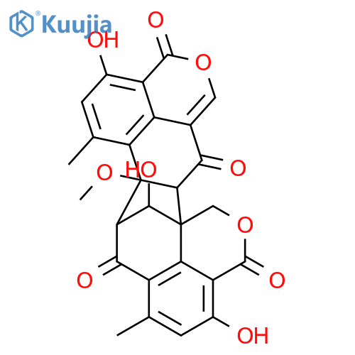 7H-8,15b-Methano-1H,3H,12H-benzo[de]cyclohepta[1,2-g:3,4,5-d'e']bis[2]benzopyran-3,7,12,15(8H)-tetrone,8a,15a-dihydro-4,11,16-trihydroxy-8a-methoxy-6,9-dimethyl-, [8R-(8a,8ab,15ab,15ba,16S*)]- (9CI) structure
