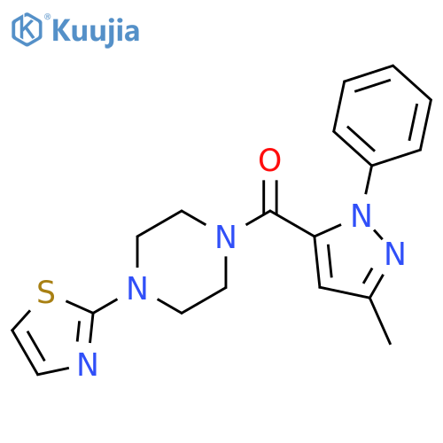 Piperazine,1-[(3-methyl-1-phenyl-1H-pyrazol-5-yl)carbonyl]-4-(2-thiazolyl)- structure