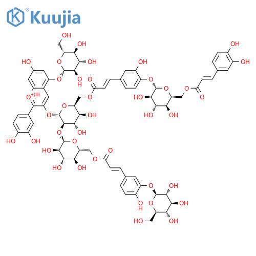 Cyanidin 3-O-[2-O-(6-O-(trans-3-O-(beta-D-glucopyranosyl)caffeyl)-beta-D-glucopyranosyl)-6-O-(trans-4-O-(6-O-(trans-caffeyl)-beta-D-glucopyranposyl)caffeyl)-beta-D-glucopyranoside]-5-O-[beta-D-glucopyranoside] structure