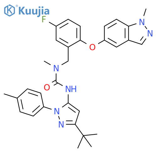 Urea,N'-[3-(1,1-dimethylethyl)-1-(4-methylphenyl)-1H-pyrazol-5-yl]-N-[[5-fluoro-2-[(1-methyl-1H-indazol-5-yl)oxy]phenyl]methyl]-N-methyl- structure
