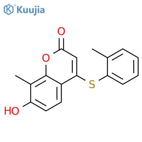 2H-1-BENZOPYRAN-2-ONE, 7-HYDROXY-8-METHYL-4-[(2-METHYLPHENYL)THIO]- structure