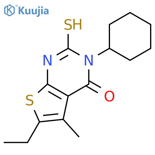 3-cyclohexyl-6-ethyl-5-methyl-2-sulfanyl-3H,4H-thieno2,3-dpyrimidin-4-one structure