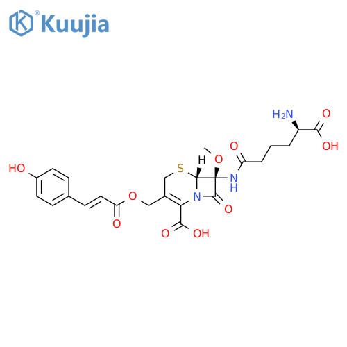(6R,7S)-7α-[[(R)-5-Amino-5-carboxy-1-oxopentyl]amino]-3-[[[(E)-3-(4-hydroxyphenyl)-1-oxo-2-propenyl]oxy]methyl]-7-methoxy-8-oxo-5-thia-1-azabicyclo[4.2.0]oct-2-ene-2-carboxylic acid structure