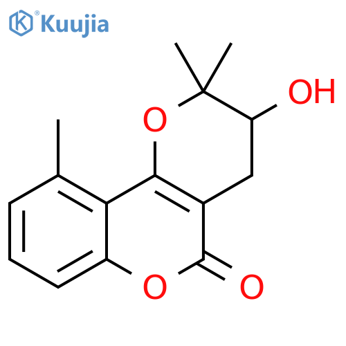 2H,5H-Pyrano[3,2-c][1]benzopyran-5-one, 3,4-dihydro-3-hydroxy-2,2,10-trimethyl- (9CI) structure