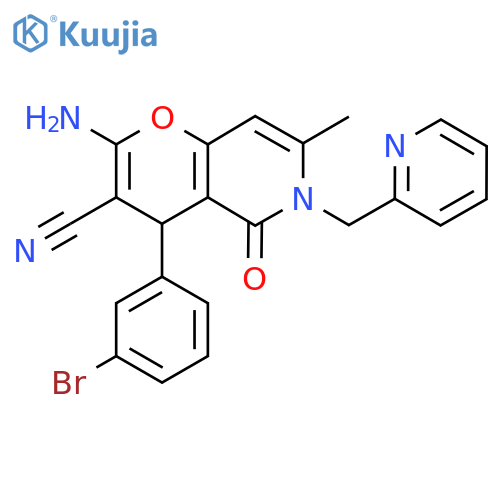 2-amino-4-(3-bromophenyl)-7-methyl-5-oxo-6-(pyridin-2-yl)methyl-4H,5H,6H-pyrano3,2-cpyridine-3-carbonitrile structure
