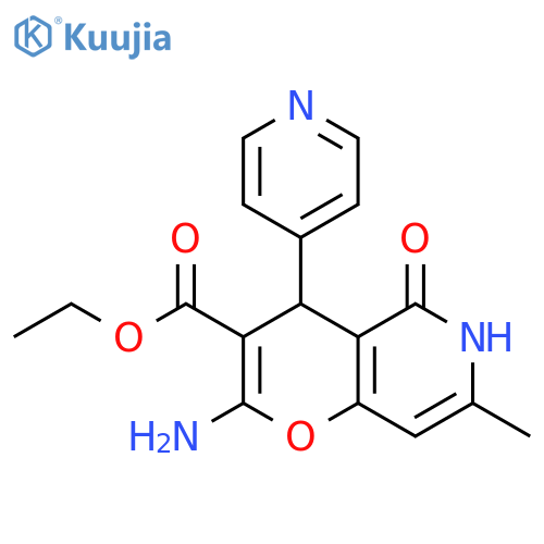 ethyl 2-amino-7-methyl-5-oxo-4-(pyridin-4-yl)-4H,5H,6H-pyrano3,2-cpyridine-3-carboxylate structure